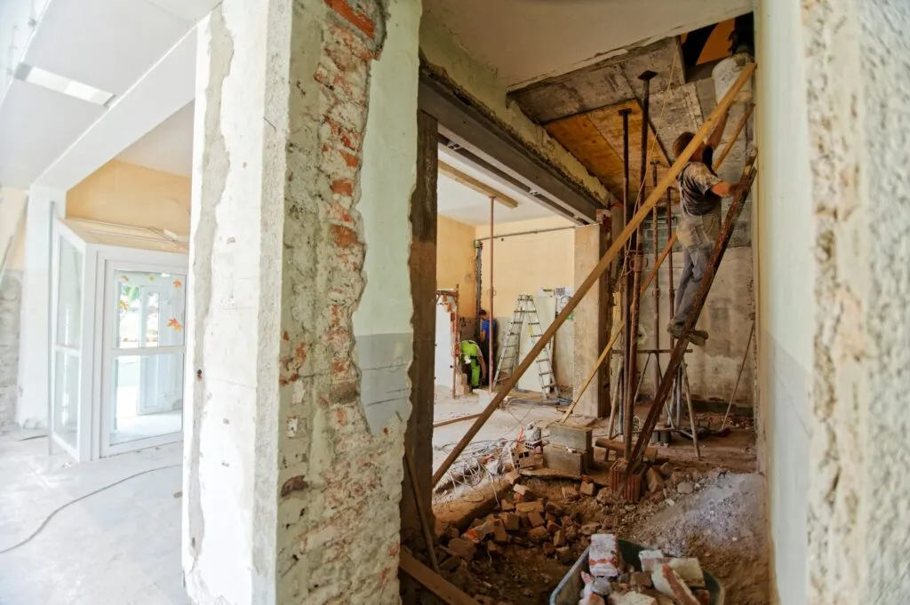 Opened wall during structural repair and restoration